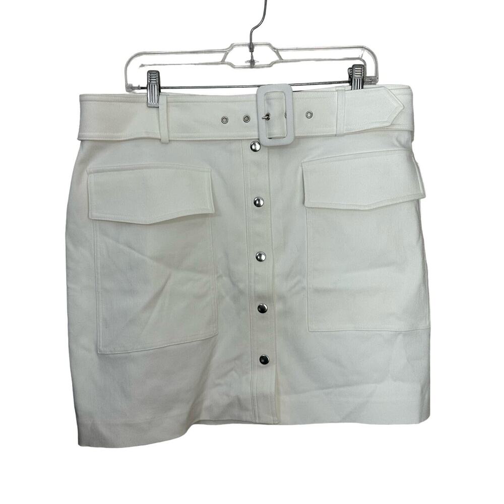 Nine West White Short Skirt XL‎ Snap Front Pockets Belt Lined Preppy Coastal